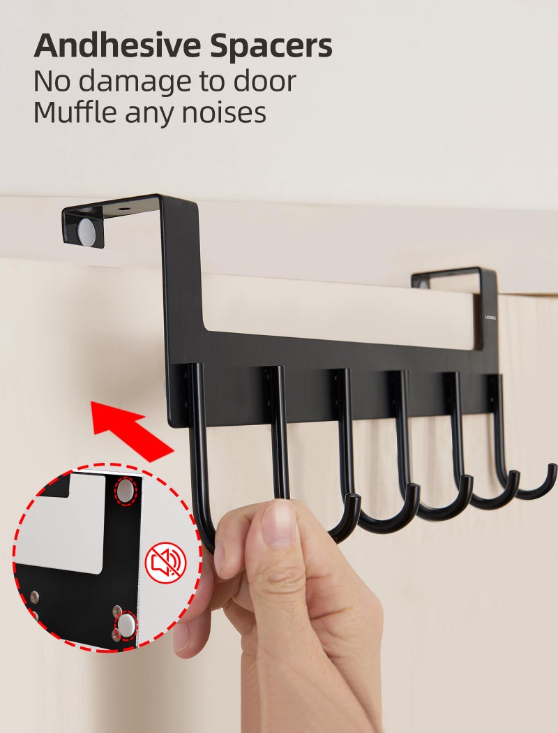 UDENIS Over Door Hanger, Aluminum Over The Door Towel Rack Hooks with 6 Hook for Hanging Towel Robe Coat Bathroom Bedroom, Towel Rails, Metal Black - Image 5